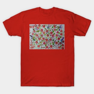 Hummingbirds on Red Roses T-Shirt